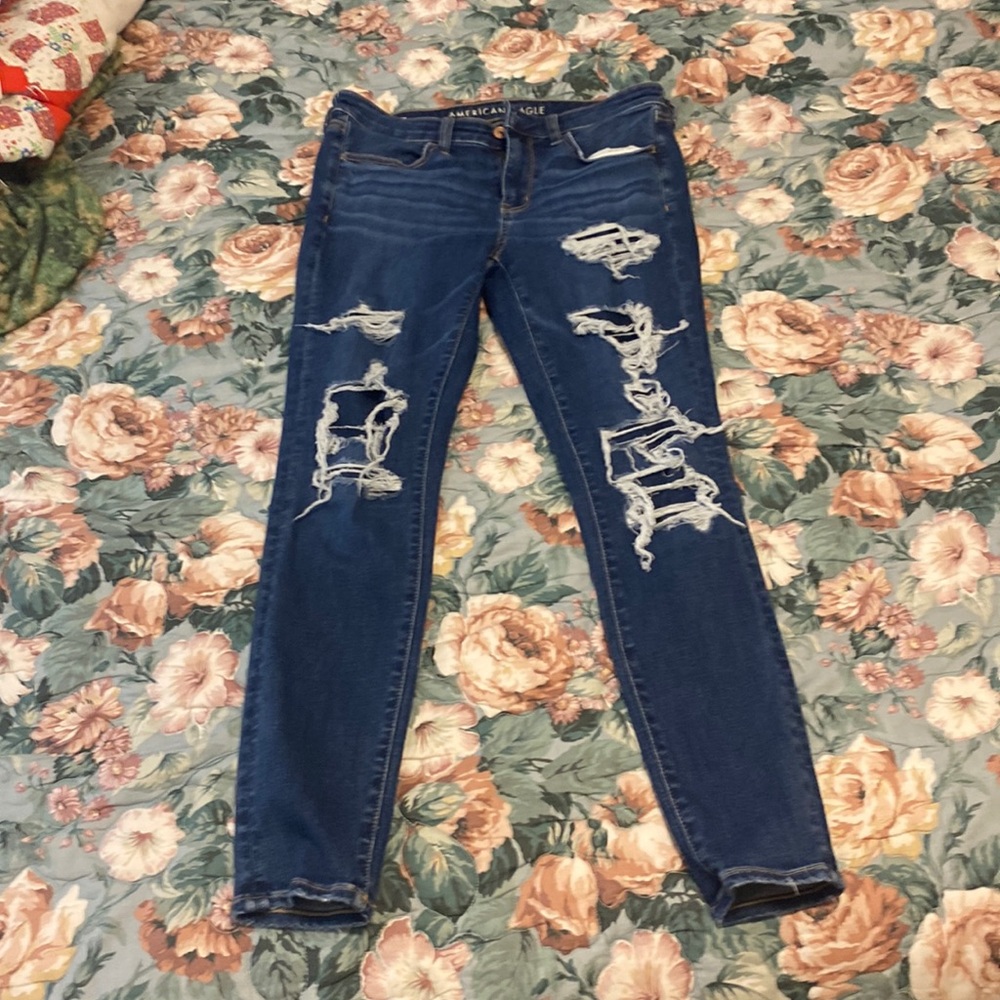 American eagle next level stretch rip patch jeans